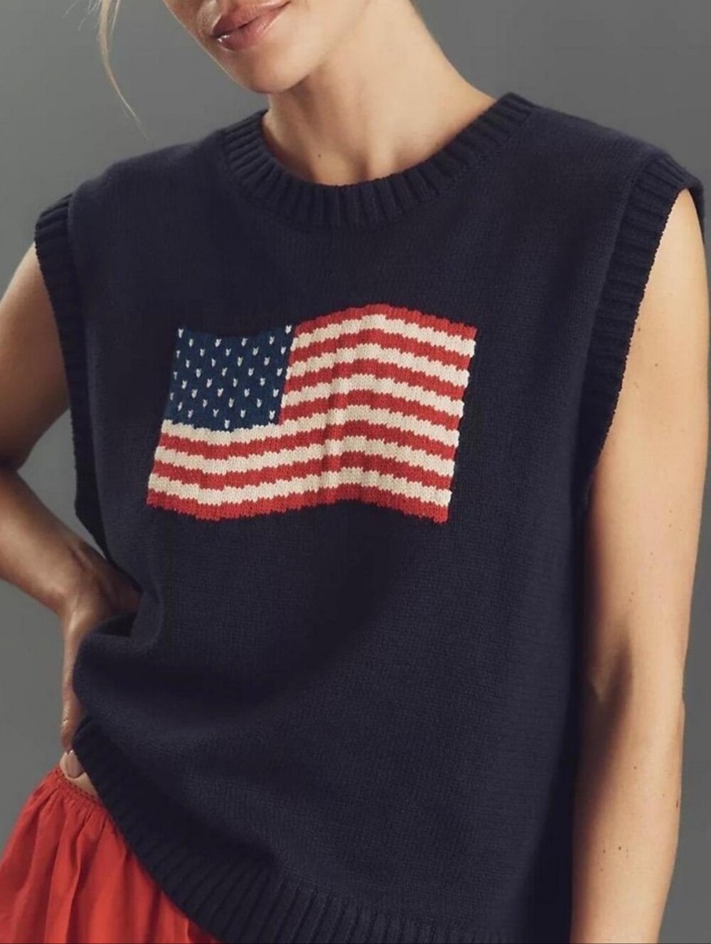 Anthropologie navy blue American flag knit sweater vest